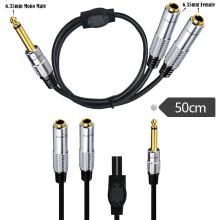 1/4"  6.35mm Mono Male Plug to Dual 6.35mm Female Jack Y Splitter Audio Cable