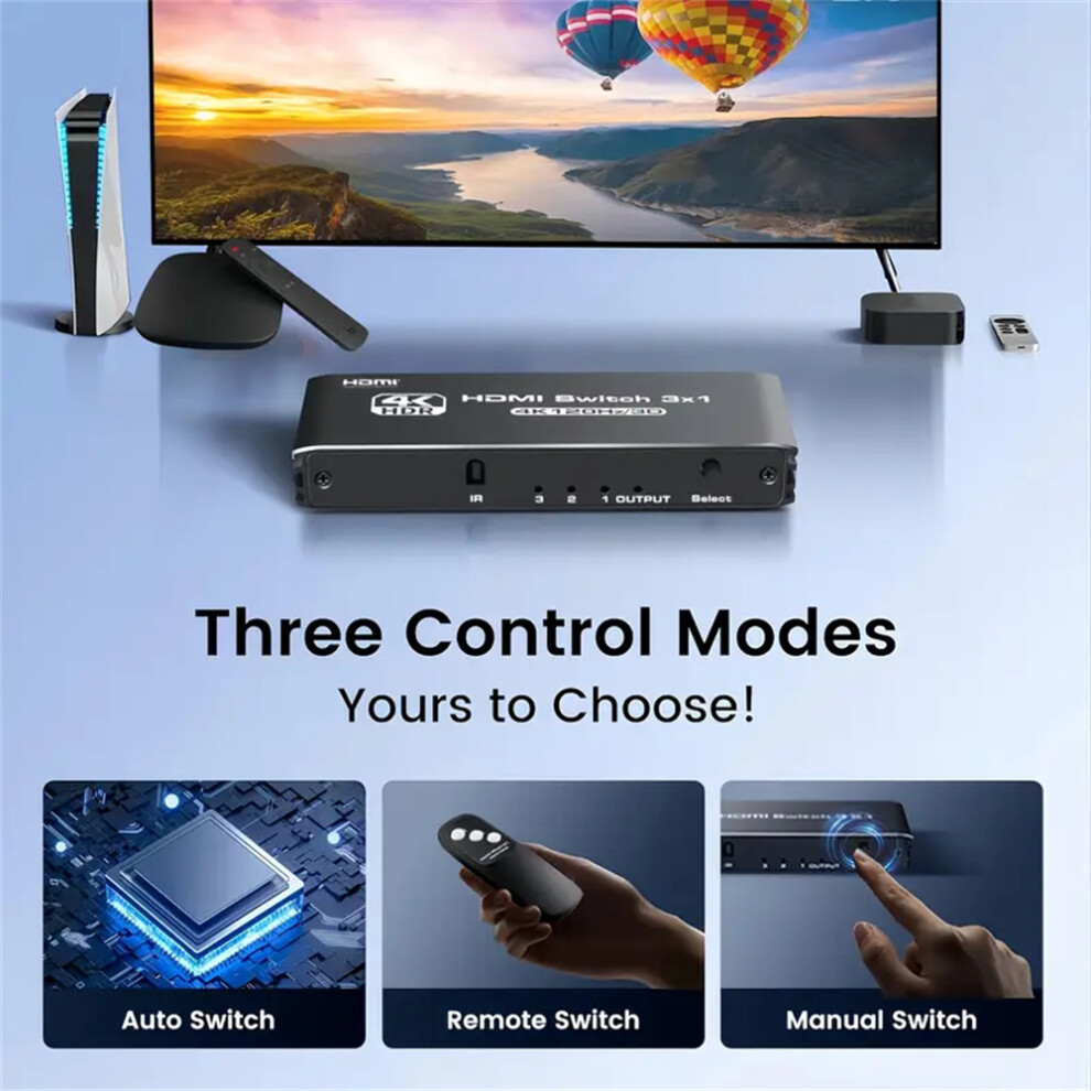 Hdmi Switcher 3X1 Ir Remote Control Support 4K@120Hz For Ps5/ Ps4/Ps3/Xbox/Tv 320997553854