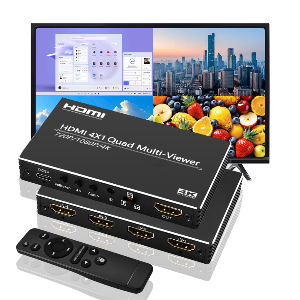 Hdmi Switcher 4 In 1 Out Quad Screen Multiviewer 4K30hz 1080P 720P Adapter 320997554189