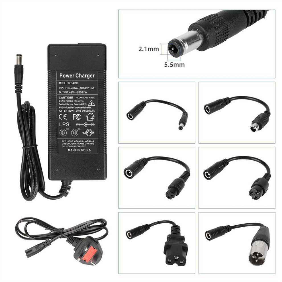 (UK plug) Fast Charger 42V 2A For Lithium Battery Electric Bike Scooter Power DC2.1