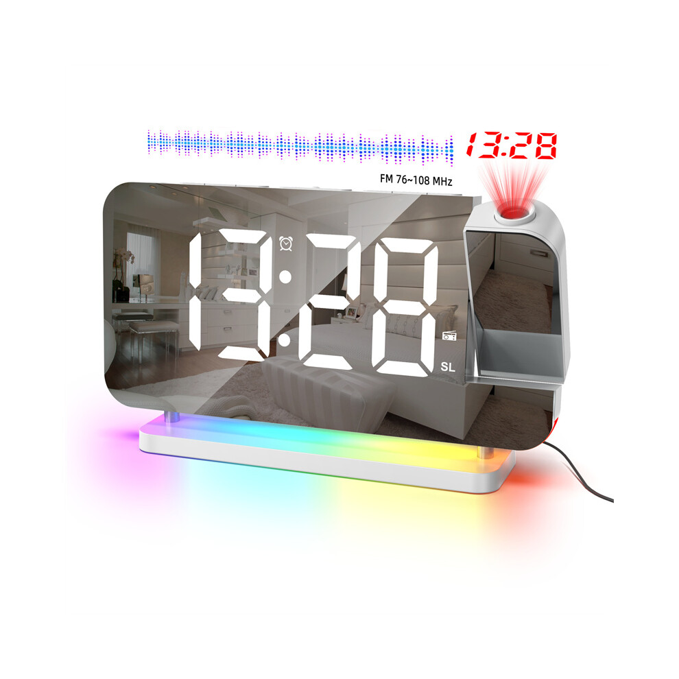 (White) Led Digital Projector Alarm Clock With Rotatable Projection, Snooze, Fm Radio, And Usb Functionality White 113121465938