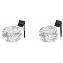 2X Solar Powered Lights 100 LED String Fairy Lights for Outdoor Christmas Lighting Courtyard Street 10m White