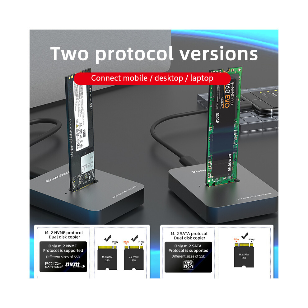 M2 Hdd Docking Station Nvme/Sata Dual Protocol Ssd Enclosure For Notebook Gray 320997563112