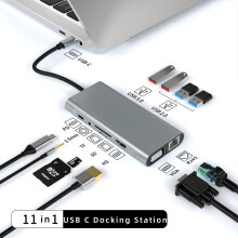 11-in-1 Docking Station Type-c to 4k HD 100Mb PD100w Card Reader Laptop Converter