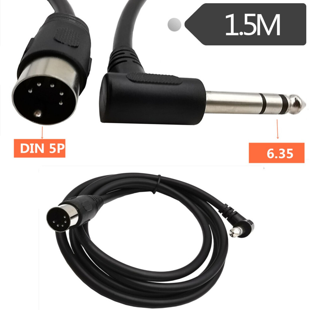Midi Din 5 Pin Male To 6.35Mm 1/4" Male Trs Stereo Right Angled Audio Amp Cable 320997580201