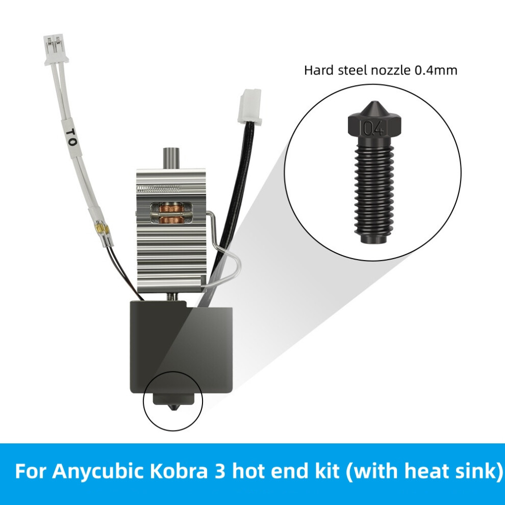 (Hard Steel (With Heat Sink)) For Anycubic Kobra 3 Hotend Kit Thermistor Heater Cartridge Print Head Accessory 320997580720