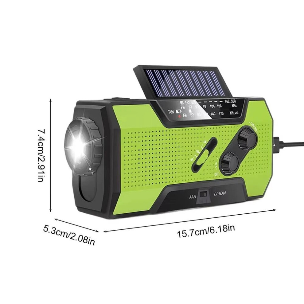 (Green) Emergency Multifunctional Radio Fm Am Wb Hand Crank Solar Usb Charging 2000Mah Green 320997581222
