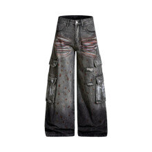 Casual Midi Waist Jeans Unisex Graffiti Baggy Jeans Hip Hop-XXL