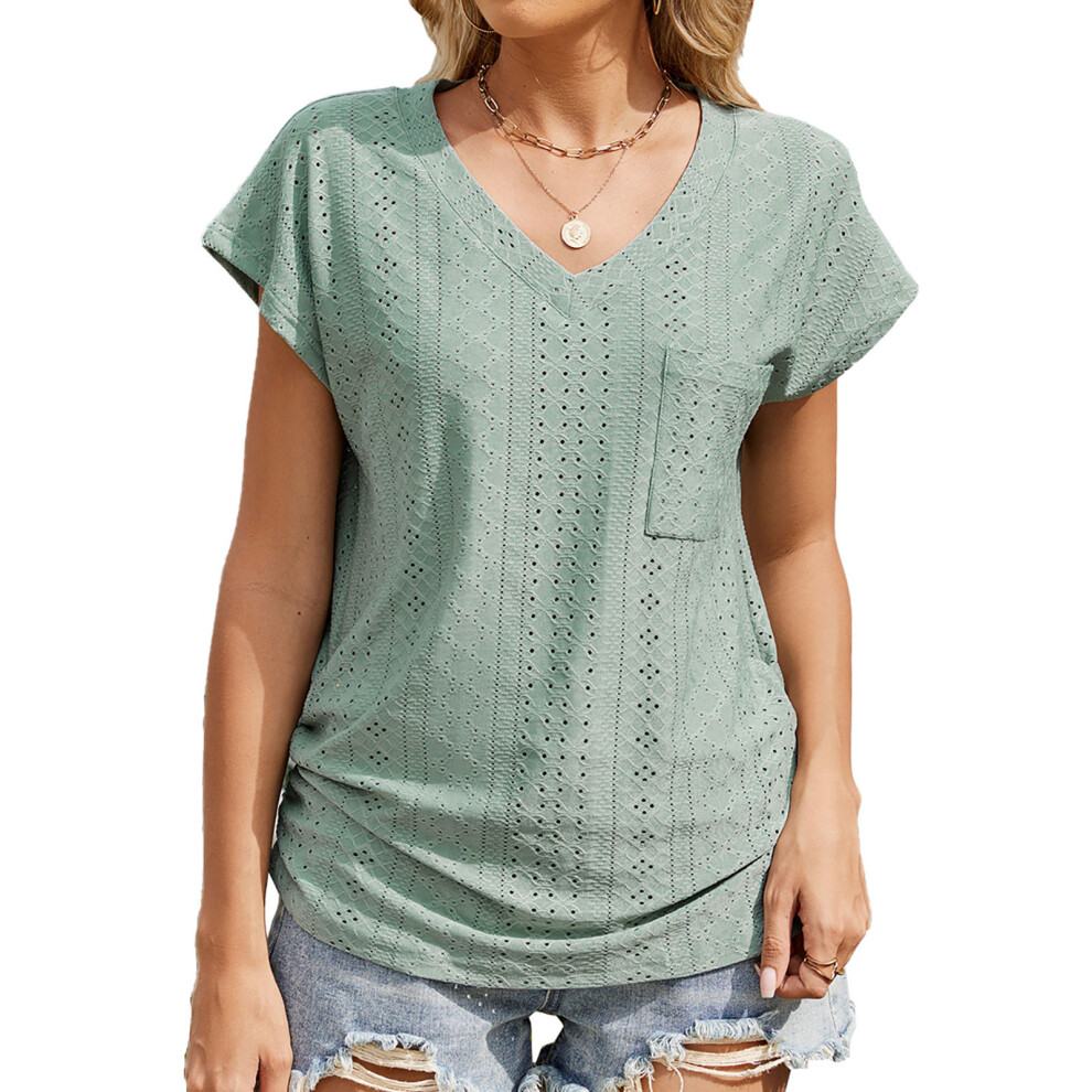 Green Womens Top Spring V Neck Shirts Casual Trendy- Xxl