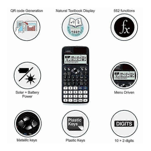 991EX Scientific Calculator Digital Large Display 696 Functions for Middle High College Solar 1