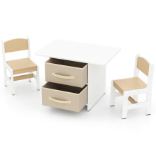 Children's Table Set with 2 Chairs, Storage Baskets, Wood