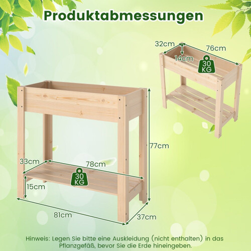 Hochbeet aus Holz mit Ablage, 81 x 37 x 77 cm 1
