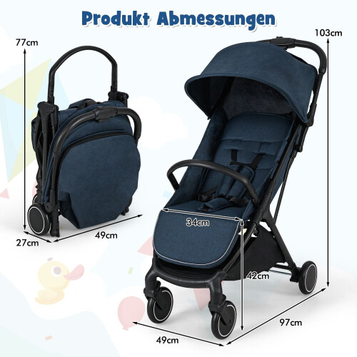 Poussette de voyage pliable avec dossier inclinable et réglable 1