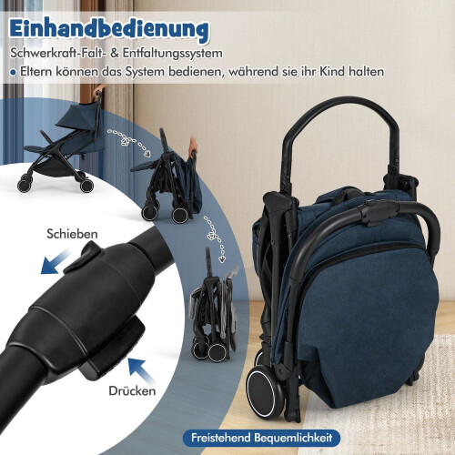 Poussette de voyage pliable avec dossier inclinable et réglable 2