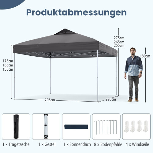 3x3m vanntett pop-up lysthus, UV 50+ grå 1