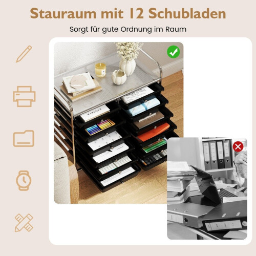 Mobile Storage Cart with 12 Stackable Drawers, Black 2