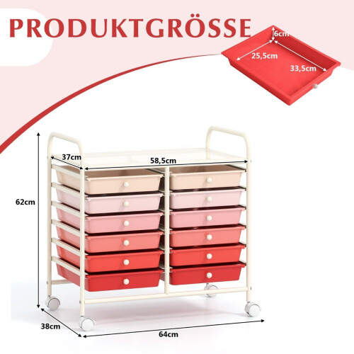 Mobile Storage Cart with 12 Stackable Drawers, Pink 1