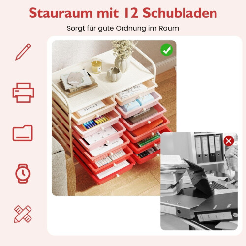 Mobile Storage Cart with 12 Stackable Drawers, Pink 2