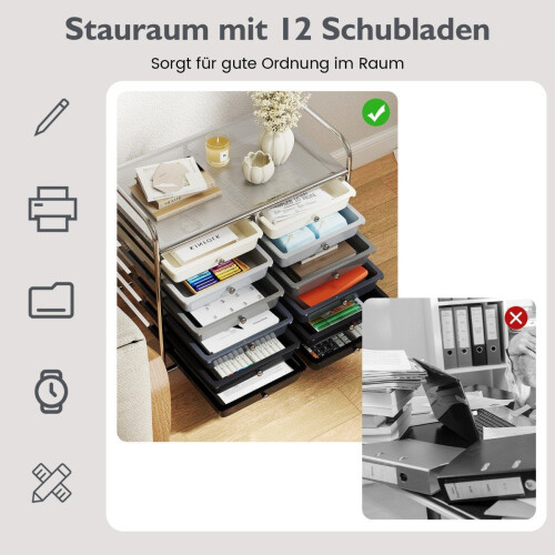 Mobile Storage Cart with 12 Stackable Drawers, Black 2