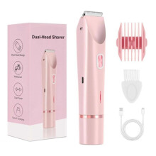 (Rosa) Depiladora corporal eléctrica para mujer, resistente al agua, recortadora de línea del bikini, recargable, depiladora indolora con pa