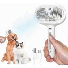 (Weiße) Anti-Haarausfall-Haustierbürste mit Dampf- und Sprühfunktion für Katzen und Hunde, Fellpflege, Entwirrungskamm, Massagegerät