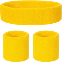 (gul) Barnesvettebånd med pannebånd og armbåndsett - Atletisk bomullssvettebånd for barn og ungdom (1 pannebånd + 2 armbånd)