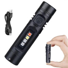 (Sort) Genopladelig EDC-lommelygte, mini-nøgleringslygte med optændingslampe, magnetisk baselampe til camping og vandreture A