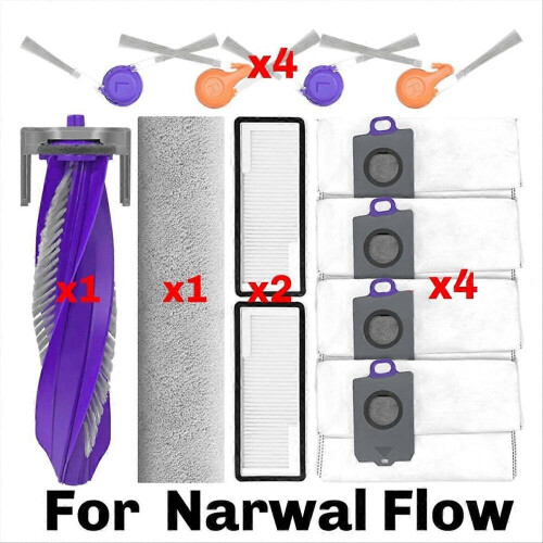 Kompatibel med Narwal Flow tilbehør, hovedbørste, HEPA-filter, støvpose, moppeklud, reservedele 1