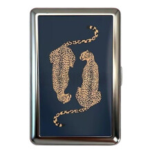 (Leopard) Schlankes Zigarettenetui aus Metall mit Kartenfächern und Geldscheinklammer, Vintage-Art-Deco-Design, tragbarer Tabakhalter für He
