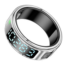 (Silber, Größe 10) SR08 Smart-Ring mit Digitalanzeige, Schlaftracker, Blutsauerstoff- und Herzfrequenzmesser (Magnetkabel)