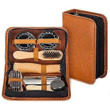 Schuhputzset mit elegantem Etui aus PU-Leder, 8-teiliges Reise-Schuhputzset