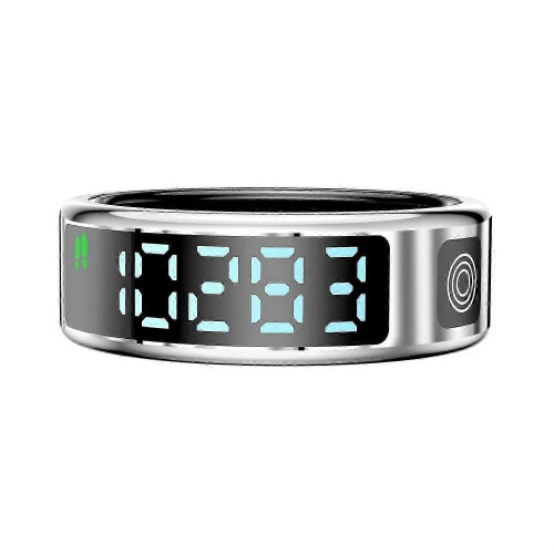 (Klar sølv størrelse 12) SR08 digital display smart ring søvntracker blodilt pulsmåler ring (magnetisk kabel 2