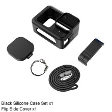 (Svart og sidedeksel) Silikondeksel til GoPro Hero 13 svart herdet glass skjermbeskytter beskyttelsesfilm flipp batteri sidedeksel linsedeks