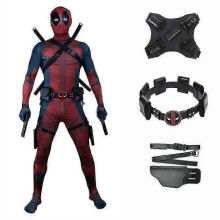 (Jumpsuit Antrekk + Belte + Swor-L)Voksen Deadpool Costume Zentai Bodysuit Cosplay Suit Mask Halloween Jumpsuit Menn