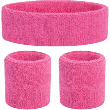 (Rosa) Barnesvettebånd med pannebånd og armbåndsett - Atletisk bomullssvettebånd for barn og ungdom (1 pannebånd + 2 armbånd)