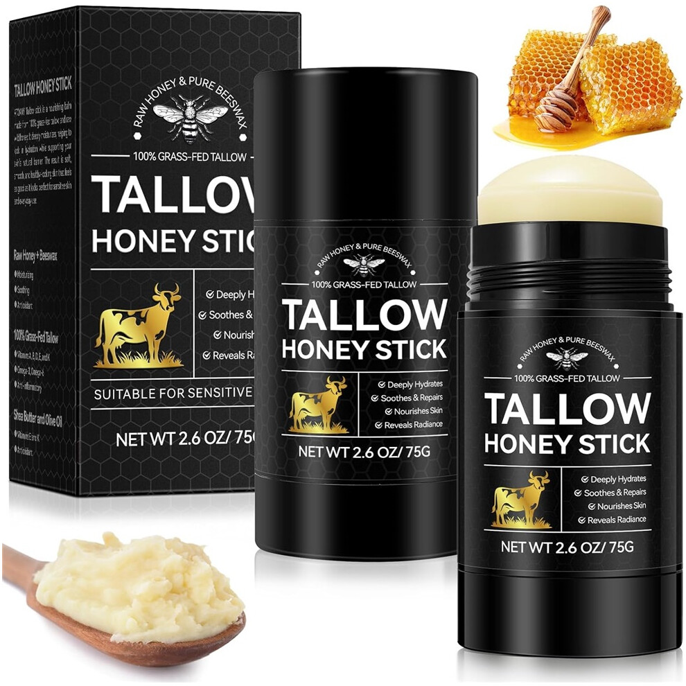 Gogerstar 2Pcs Tallow Balm Stick With Raw Honey&Beeswax, Beef Tallow Skin Care For Sensitive, Dry Skin,Beef Tallow Moisturiser For Body
