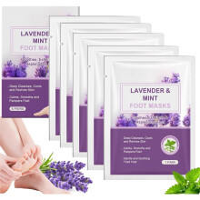 5 Pairs Lavender & Mint Foot Mask, Foot Moisturiser Socks Dry Feet, Cracked Heel Repair Care - Soothes,Exfoliates & Replenishes Feet