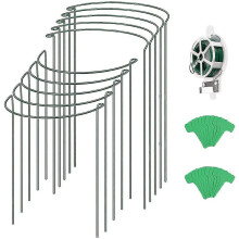 10 stuks plantensteunpalen, metalen tuinplantensteun met plantlabel en 50 meter tuindraad, plantenrek, halfronde plantensteunring compatibel met T