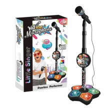 (Fekete) Gyerek karaoke gép állvánnyal, mikrofonnal, hangszóróval, MP3 csatlakozóval, zenével és fényekkel - Énekelj együtt zenéve