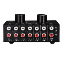 6 Input 1 Output Switcher Audio Source Selection Switcher RCA Audio Input Signal Selector with Volume Adjustment and Manual