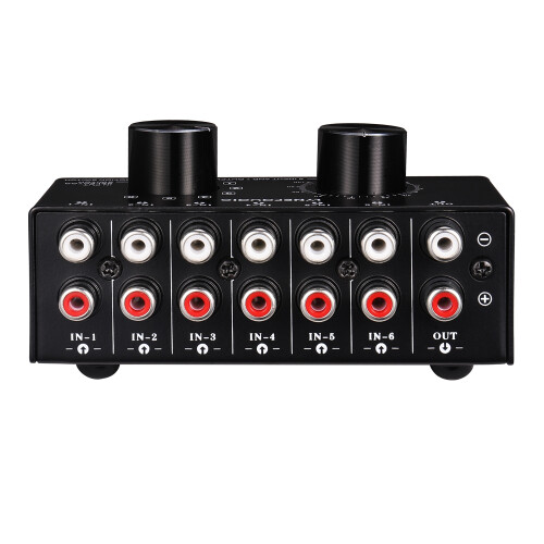 6 Input 1 Output Switcher Audio Source Selection Switcher RCA Audio Input Signal Selector  with Volume Adjustment and Manual