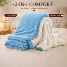 (Sky Blue, Double (150 x 200 cm)) Luxury Super Soft Sherpa Fleece Blanket Faux Fur Sofa Mink Warm Thick Reversible Throw