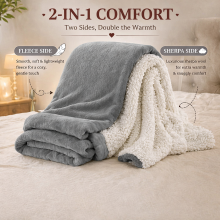 (Silver, Double (150 x 200 cm)) Luxury Super Soft Sherpa Fleece Blanket Faux Fur Sofa Mink Warm Thick Reversible Throw