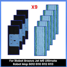 9 kpl märkämoppityynyjä iRobot Braava Jet M6 Ultimate -robottimoppiin 6012, 6110, 6112, 6113, pestävät