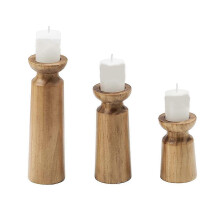 3PCS Natural Wooden Candle Holders, Retro Style Wedding Candlesticks, Festive Table Decor for Home &