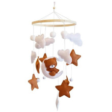 Crib Decoration, Wooden Star Moon Bear Decoration, Suitable for Newborn Boysand Girls, Bed Bell