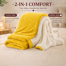 (Ochre, Super King (230 x 270 cm)) Luxury Super Soft Sherpa Fleece Blanket Faux Fur Sofa Mink Warm Thick Reversible Throw