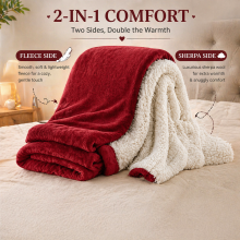 (Burgundy, Double (150 x 200 cm)) Luxury Super Soft Sherpa Fleece Blanket Faux Fur Sofa Mink Warm Thick Reversible Throw