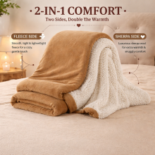 (Camel, Super King (230 x 270 cm)) Luxury Super Soft Sherpa Fleece Blanket Faux Fur Sofa Mink Warm Thick Reversible Throw