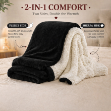 (Black, Super King (230 x 270 cm)) Luxury Super Soft Sherpa Fleece Blanket Faux Fur Sofa Mink Warm Thick Reversible Throw